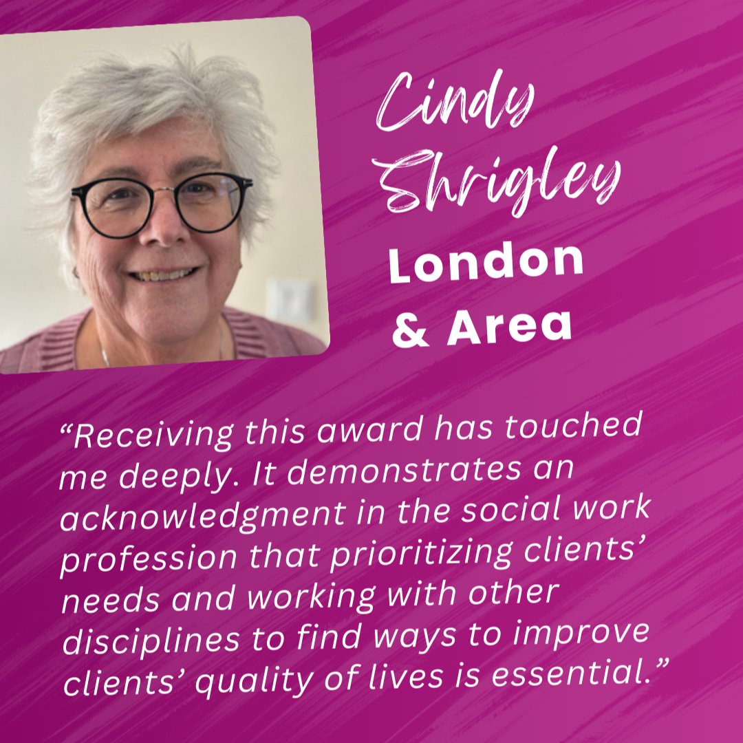 Today we are proud to be featuring Cindy Shrigley, recipient of our 2025 Local Distinguished Social Worker Award for London &amp; Area. 

Learn more about Cindy and all of our 2025 winners at oasw.org/2025LocalAwards