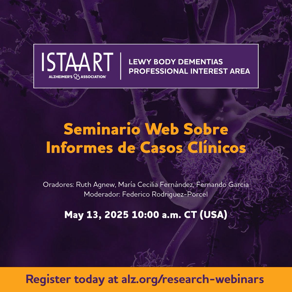 Lewy Body Dementias PIA (@lbdpia) on Twitter photo 📢📢#LBDPIA Seminario Web de Casos Clínicos por #DemenciaConCuerposDeLewy en Español tendrá lugar el 13 de mayo, 10 am CT (US)📢📢 Nuestro vicepresidente <a href="/fedrodriguezp/">Federico Rodríguez-Porcel</a> moderará con oradores fabulosos <a href="/mcecifer/">Ceci Fernández</a> Ruth Agnew &Fernando Garcia
Regístrate ahora!
alz-org.zoom.us/webinar/regist… 📢📢#LBDPIA Seminario Web de Casos Clínicos por #DemenciaConCuerposDeLewy en Español tendrá lugar el 13 de mayo, 10 am CT (US)📢📢 Nuestro vicepresidente <a href="/fedrodriguezp/">Federico Rodríguez-Porcel</a> moderará con oradores fabulosos <a href="/mcecifer/">Ceci Fernández</a> Ruth Agnew &Fernando Garcia
Regístrate ahora!
alz-org.zoom.us/webinar/regist…