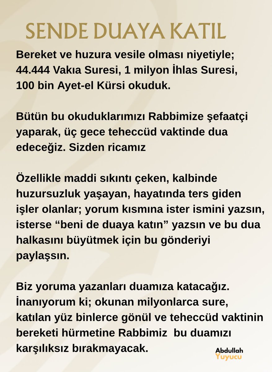 Sende duamıza katıl.