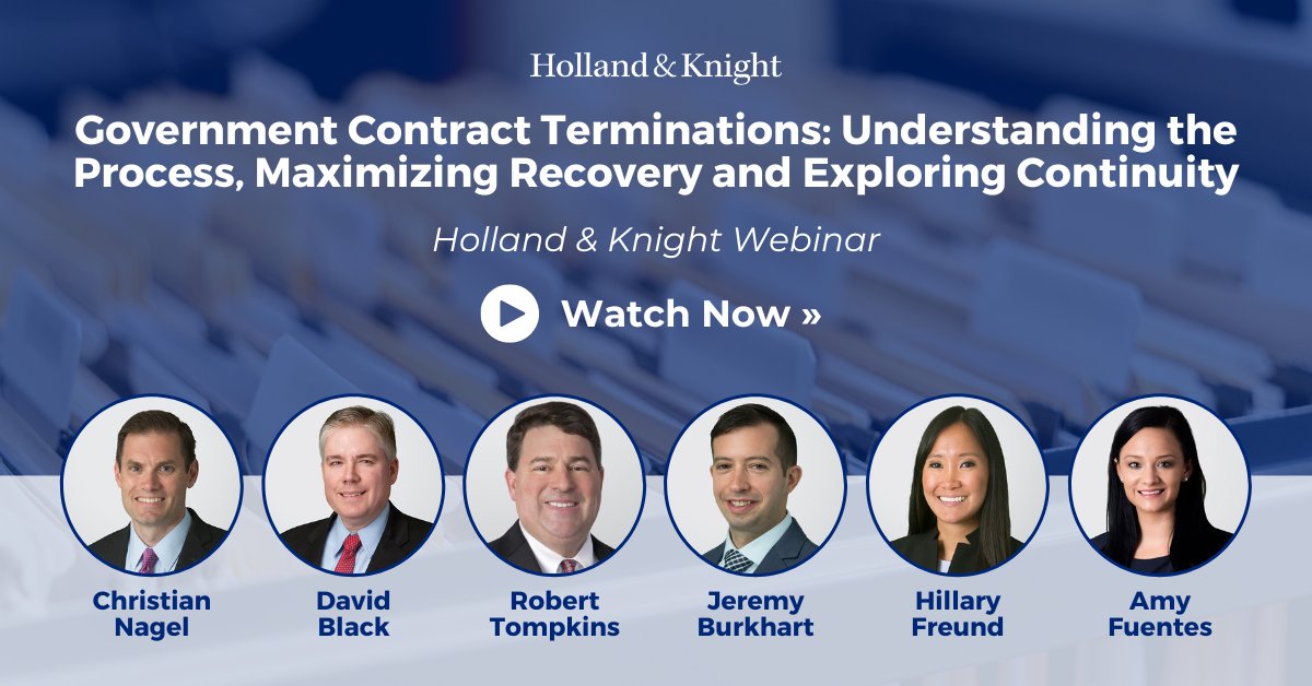 Holland_Knight's tweet image. H&amp;amp;K recently hosted an informative presentation for #federalcontractors on managing contract terminations, covering key topics such as #termination notices and creative solutions under FAR 49.102(d). Learn how to protect your rights and ensure project continuity. If you missed
