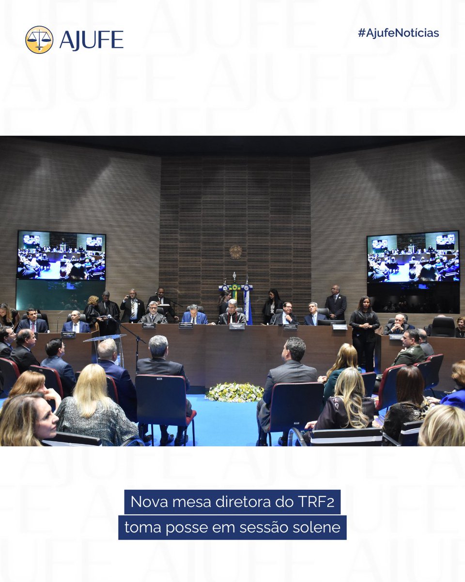 AJUFE_oficial's tweet photo. O presidente da Ajufe, Caio Marinho, participou da posse da nova gestão do TRF2, realizada ontem (7/4). Foram empossados para o biênio 2025-2027 o presidente Luiz Paulo da Silva Araújo Filho, o vice, Marcus Abraham e o corregedor-regional Firly Nascimento. https://t.co/EJg1btlfco https://t.co/c9TMNoRQDE