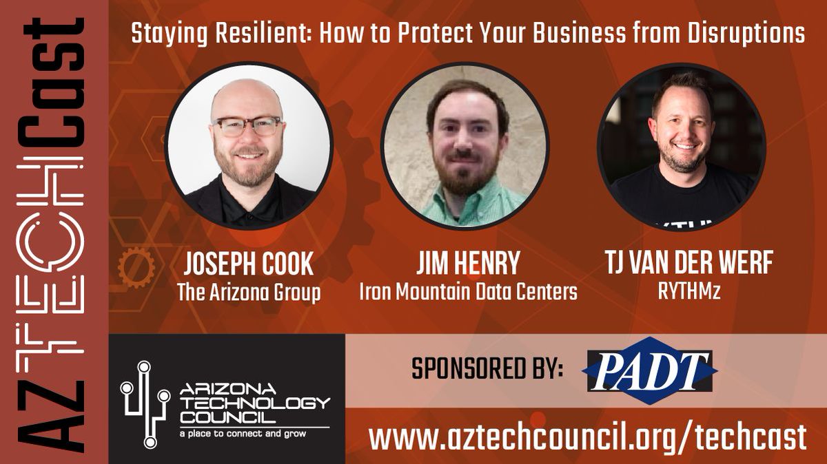 aztechcouncil's tweet photo. In this episode of #AZTechCast, experts from @RYTHMz5G, @The_AZGroup & @IronMountain discuss disaster recovery, business continuity & why downtime doesnโt have to mean disaster.
๐ง Listen now: https://t.co/tzIQQP8iSD
#BusinessResilience #AZTechCouncil https://t.co/T4isd9YWnP
