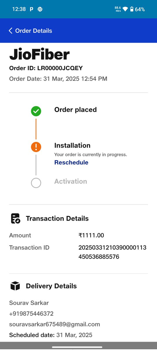 shriyaa13's tweet photo. I relocated my jio fibre connection on 31st March, today is 8th of April, it's still showing like this, jio customer care not responding any call from us also No text &amp; no mail. They are totally unavailable for gave us service. @JioCare @reliancejio @_MukeshAmbani @JIOAIRFIBERIN https://t.co/Y8u0PVaXzb