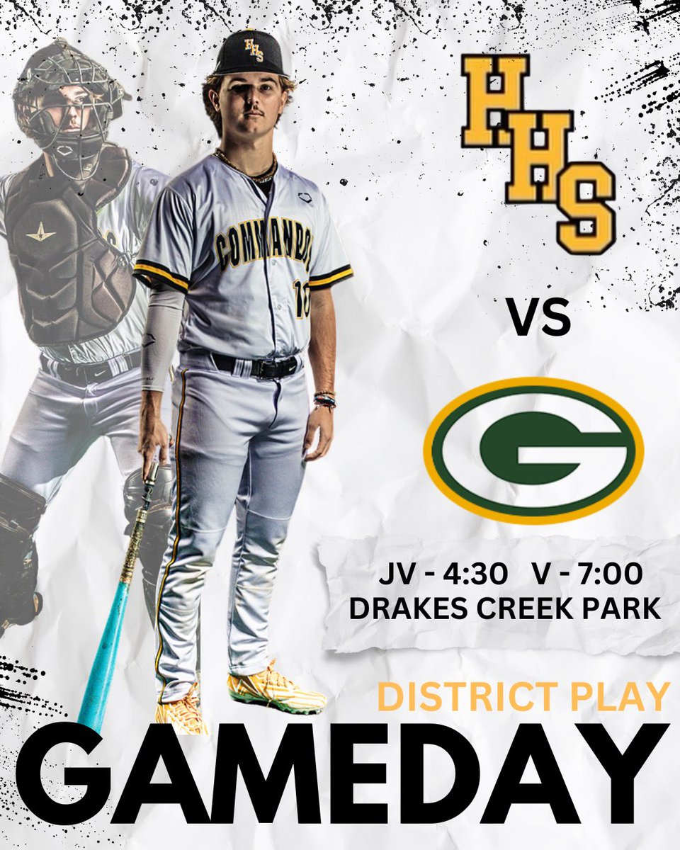 ⚾️ GAMEDAY TUESDAY APRIL 8 ⚾️

🆚 Gallatin HS
📍 Drakes Creek Park
⏰ 4:00 pm JV / 7:00 pm VARSITY

#commandobaseball