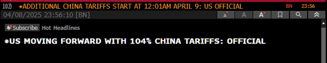 RIP market  🥲

*US MOVING FORWARD WITH 104% CHINA TARIFFS: OFFICIAL