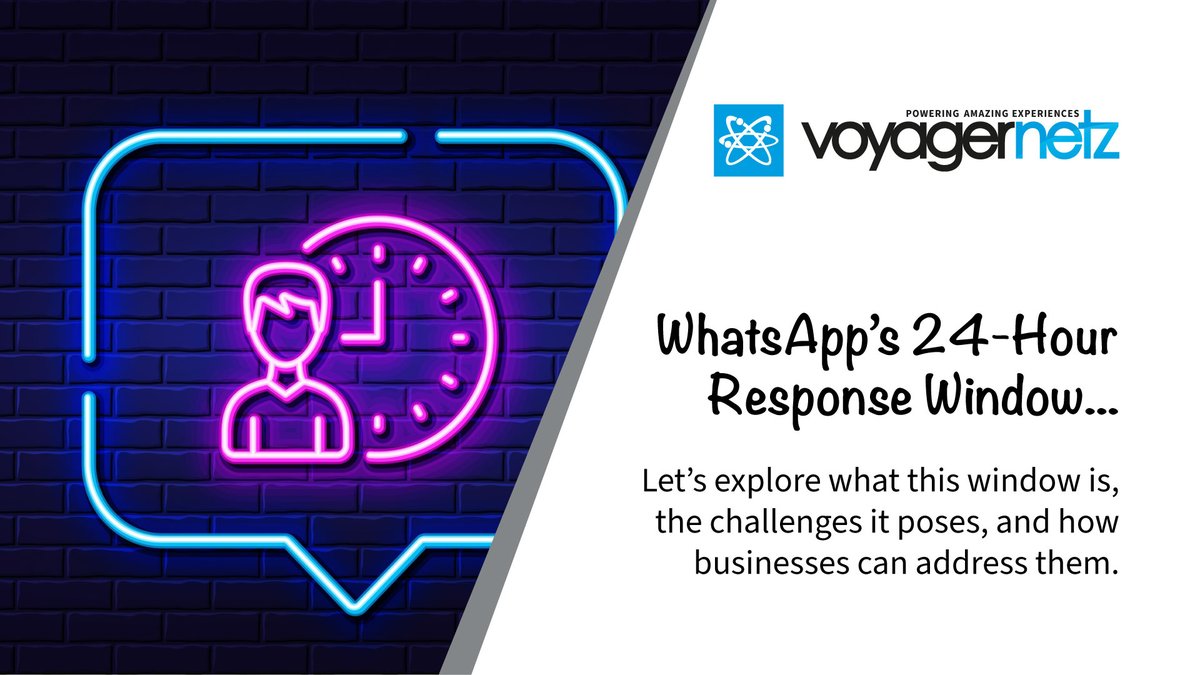 VoyagerNetz's tweet photo. For businesses, WhatsApp comes with a unique requirement: the 24-hour response window. In this blog, we’ll explore the challenges it poses. https://t.co/QwG2phIuHG
#VoyagerNetz #Engage #EngagePlatform #CustomerCommunication #WhatsApp #CustomerService https://t.co/6WE9WZCWfq