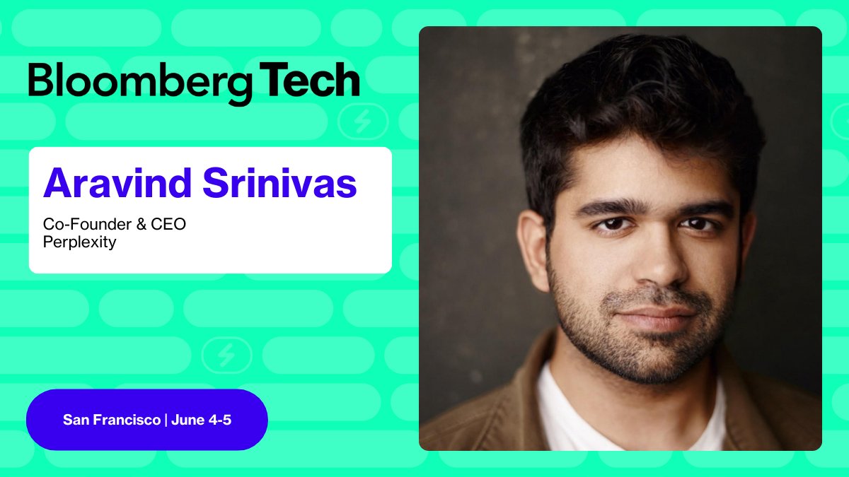Bloomberg Live (@bloomberglive) on Twitter photo #BloombergTech welcomes Co-Founder & CEO of <a href="/perplexity_ai/">Perplexity</a> <a href="/AravSrinivas/">Aravind Srinivas</a> to our 2025 program in San Francisco.
Tickets are limited, secure yours here. 🎫 bloom.bg/3OATr5R #BloombergTech welcomes Co-Founder & CEO of <a href="/perplexity_ai/">Perplexity</a> <a href="/AravSrinivas/">Aravind Srinivas</a> to our 2025 program in San Francisco.
Tickets are limited, secure yours here. 🎫 bloom.bg/3OATr5R