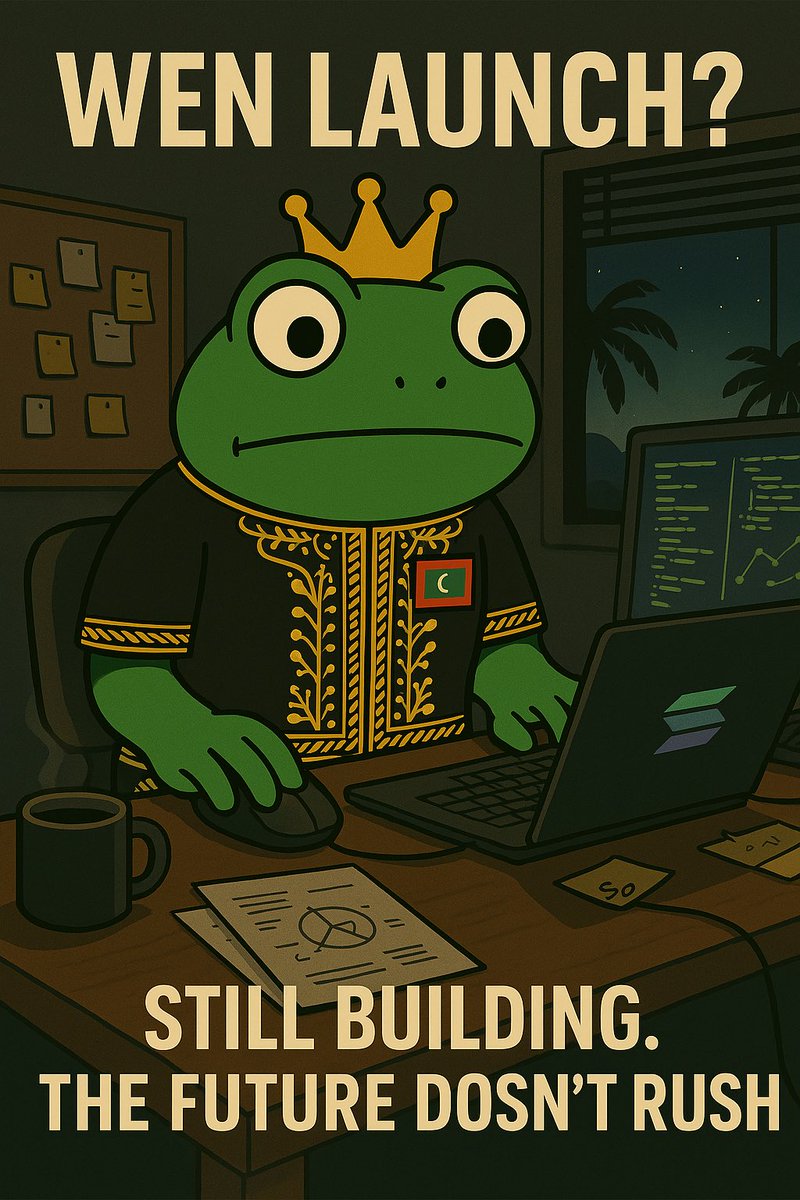 KingFrogNation's tweet photo. WEN LAUNCH?
Behind every great launch are a hundred late nights and a thousand lines of code.
Still building. The future doesn’t rush.

#FROGNATION 
#Solana #CryptoDev #Frognation #Blockchain #solanamemecoin #SolanaCommunity https://t.co/LS2uI9MImm