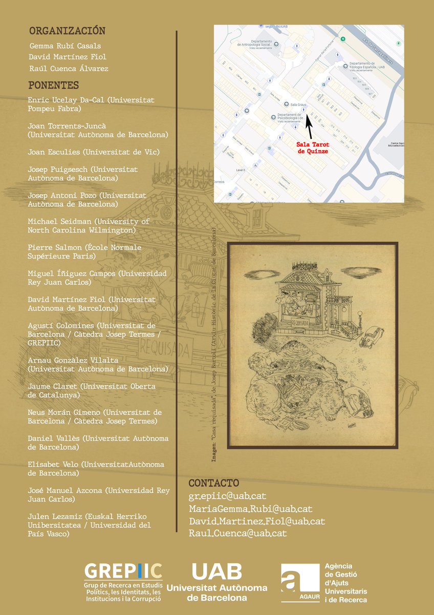 La guerra trastoca l'ordre establert, també en allò ètic i moral. Com es va manifestar, doncs, la corrupció durant la Guerra Civil?

En parlarem al col·loqui "Corrupción y guerra. ¿Un binomio inseparable? España, 1936-1939"

🗓️19-20/06/2025
📍Sala Tarot de Quinze <a href="/uablletres/">Filosofia i Lletres</a> 

👇