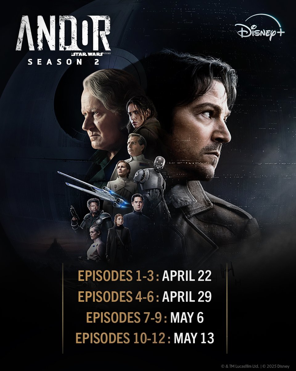 andorofficial's tweet photo. Mark your calendars.

Andor returns for its final season. Don’t miss the three-episode premiere streaming April 22, only on @DisneyPlus. https://t.co/HIHHdRigRE