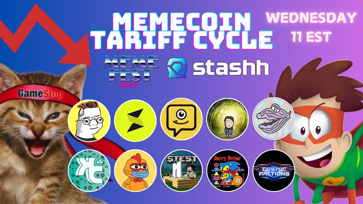 MemeFest (@memefestwtf) on Twitter photo Memecoin Tariff Cycle - Wed 11EST
w/ co-host <a href="/StashhApp/">Stashh - Secret NFT Marketplace</a>
x.com/i/spaces/1vOxw…
$ZOOMER $NORMIE $TEST $BITCOIN $BIRDFLU Memecoin Tariff Cycle - Wed 11EST
w/ co-host <a href="/StashhApp/">Stashh - Secret NFT Marketplace</a>
x.com/i/spaces/1vOxw…
$ZOOMER $NORMIE $TEST $BITCOIN $BIRDFLU