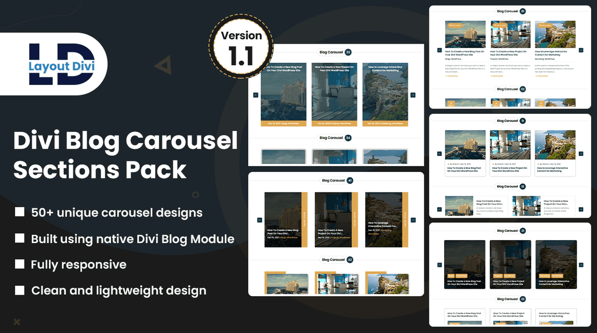 DiviLayout's tweet image. 🚀 New Update V1.1 Released!
 Divi Blog Carousel Sections Pack now includes 50+ new designs!
Boost your blog’s style with stunning carousel layouts.
👉 Buy now: layoutdivi.com/product/divi-b…
#Divi #WebDesign #DiviLayouts
