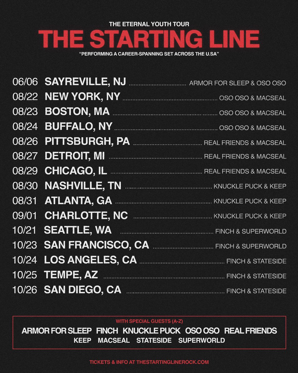 macsealband's tweet image. Opening some @TheStartingLine shows later this summer. 8/22-8/29 w @osoosoband @realfriendsband 😈