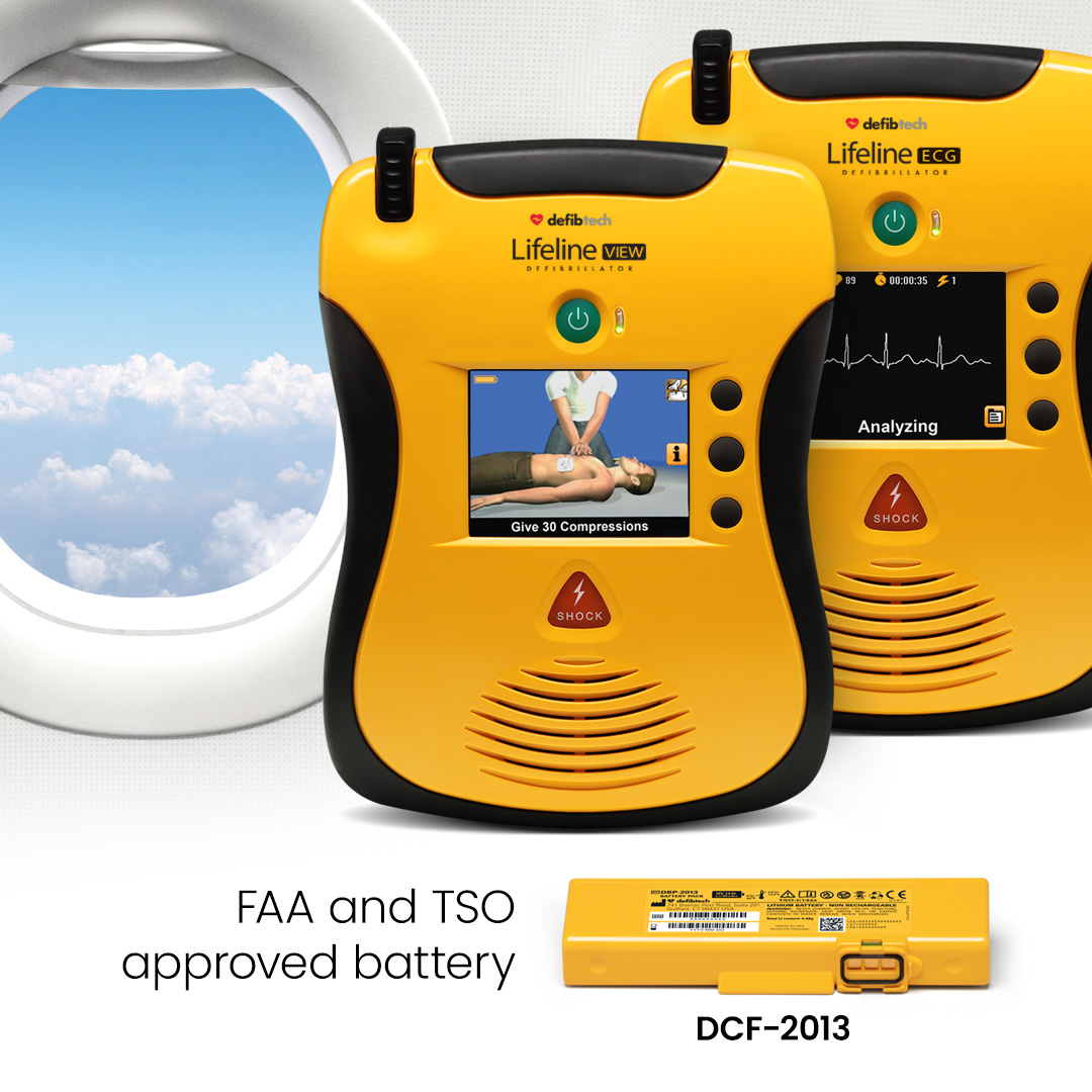 Did you know that the Lifeline VIEW and ECG AEDs can come with a battery approved for airplanes? Well, it's true and the FAA, TSO approved battery has a standby life of 4 years. Learn more here: defibtech.com/products/aed-b…