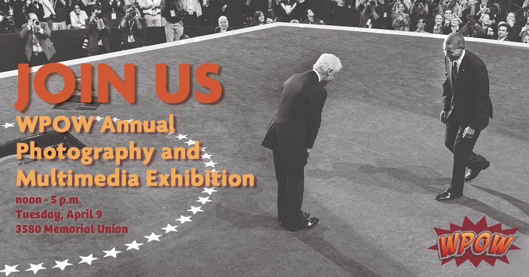 Join us! Jocelyn Augustino, current president of <a href="/wpowdc/">WPOW: Women Photojournalists of Washington</a>, will  talk about her work over the past 30 years documenting politics, historic events and natural disasters such as 9/11 and Hurricane Katrina.

4/9 @ 3 p.m.
3580 Memorial Union
Free &amp; open to the public

#photojournalism