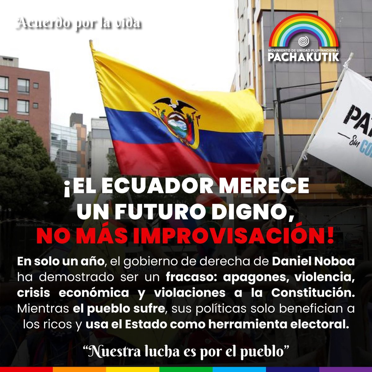 🇪🇨 En solo un año, el gobierno de derecha de Daniel Noboa ha demostrado ser un fracaso: apagones, violencia, crisis económica y violaciones a la Constitución. Mientras el pueblo sufre, sus políticas solo benefician a los ricos y usa el Estado como herramienta electoral.