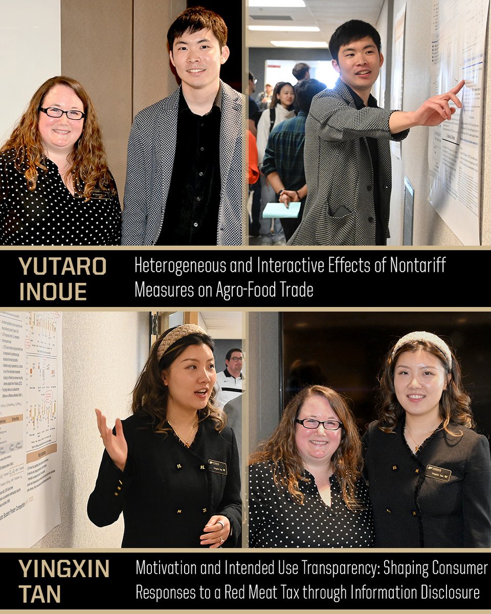 PurdueAgEcon's tweet photo. We kicked off last week’s #SnyderLecture events with a morning full of research, conversation and discovery! Some of our #AgEcon graduate students presented their research posters, and we’re proud to recognize the top three posters selected by the judges.
#PurdueAg #GradResearch https://t.co/LYD9RwtVee