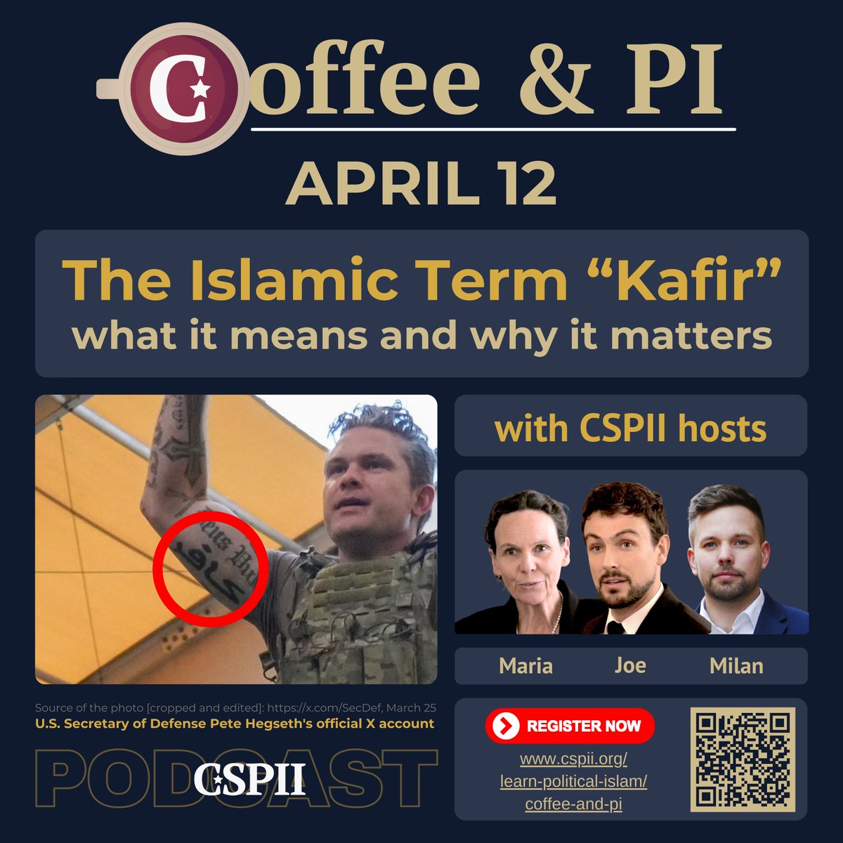 You Are Invited for Coffee &amp; PI No. 9
Saturday, April 12
Topic: The Islamic Term “Kafir”
what it means and why it matters

🔴 ➡️ Live Event Registration: cspii.org/learn-politica…

About Coffee &amp; PI
Welcome to "Coffee &amp; PI", the lively and engaging podcast that immerses you in the