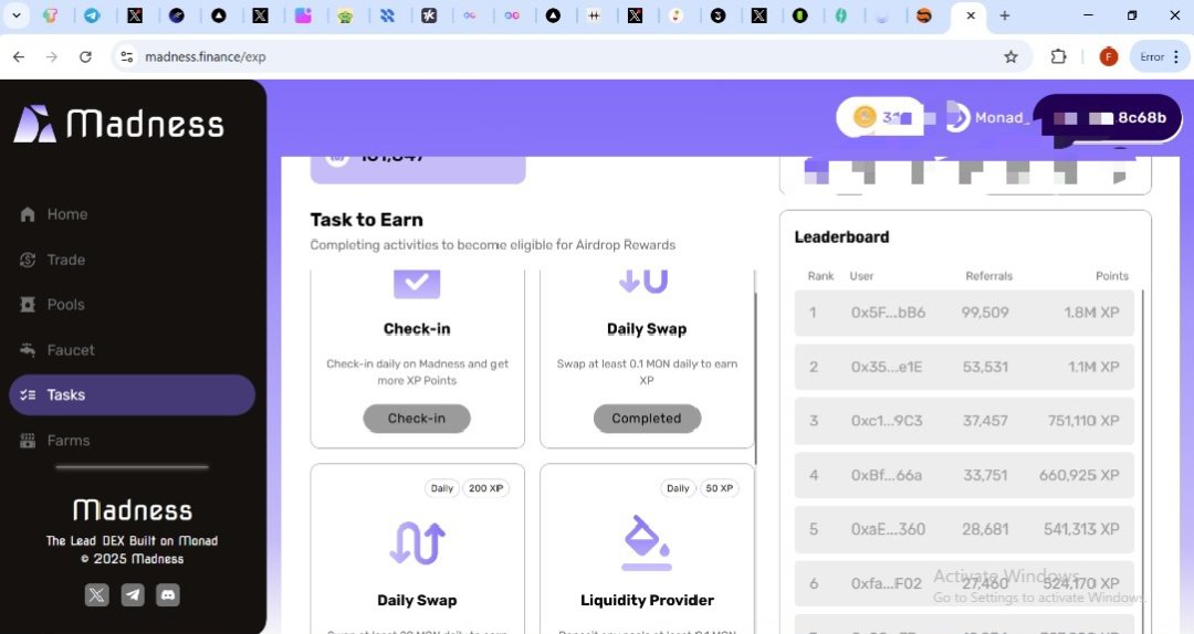 🧵 Madness Finance Testnet on <a href="/monad_xyz/">Monad</a>

🪡 @MadnessExchange is live on the Monad testnet, inviting users to experience its features and provide feedback during this phase. 

🔗 Go to:  madness.finance/exp?ref=PDJKS5

🪡 Complete Task and claim Faucet 
🪡 Click Trade and perform swaps