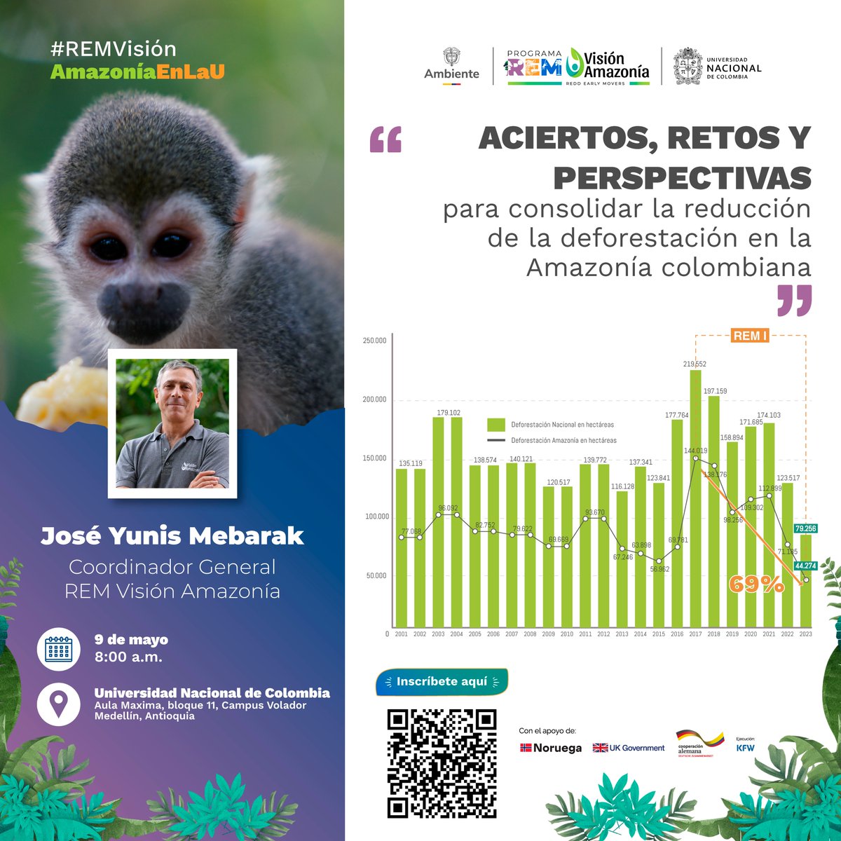 🌿 Charla: “Aciertos, retos y perspectivas para consolidar la reducción de la deforestación en la Amazonía colombiana” 🌎

Te invitamos a reflexionar sobre uno de los desafíos ambientales más importantes del país: la conservación de nuestra Amazonía.