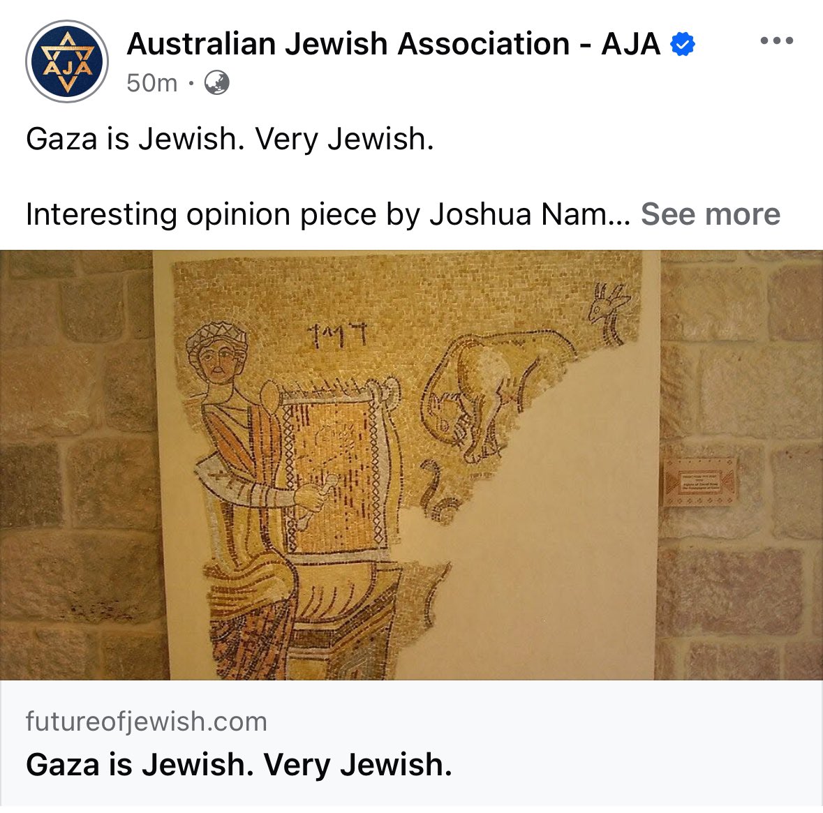 AltMediaWatch's tweet photo. The Australian Jewish Association are now posting articles that explicitly call for the ethnic cleansing and resettlement of Gaza.

This is a registered charity promoting war crimes. https://t.co/WuYP3fi3M8