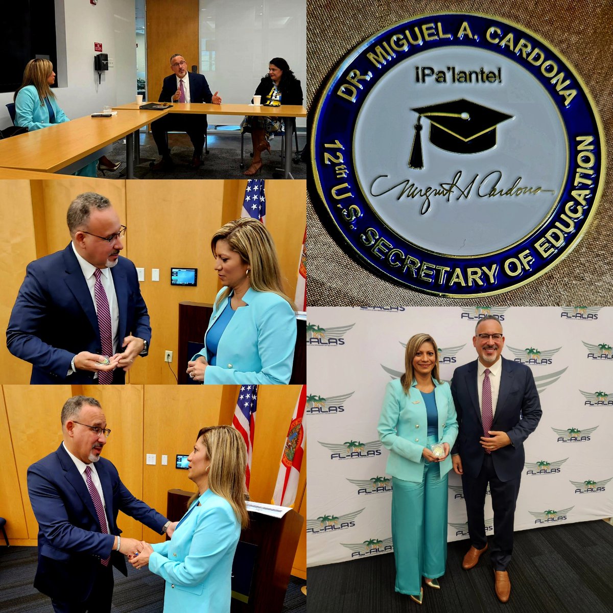 PTREJ0's tweet image. Truly humbled and deeply grateful for the kind token of appreciation from Dr. Miguel Cardona, 12th U.S. Secretary of Education. A memorable moment I will forever cherish. I’m honored to serve & advocate for our @Florida_ALAS community of students, dedicated educators, & partners.