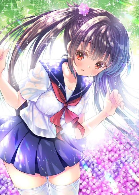 急な雨だね紫陽花クリスタ素材作ってみた 