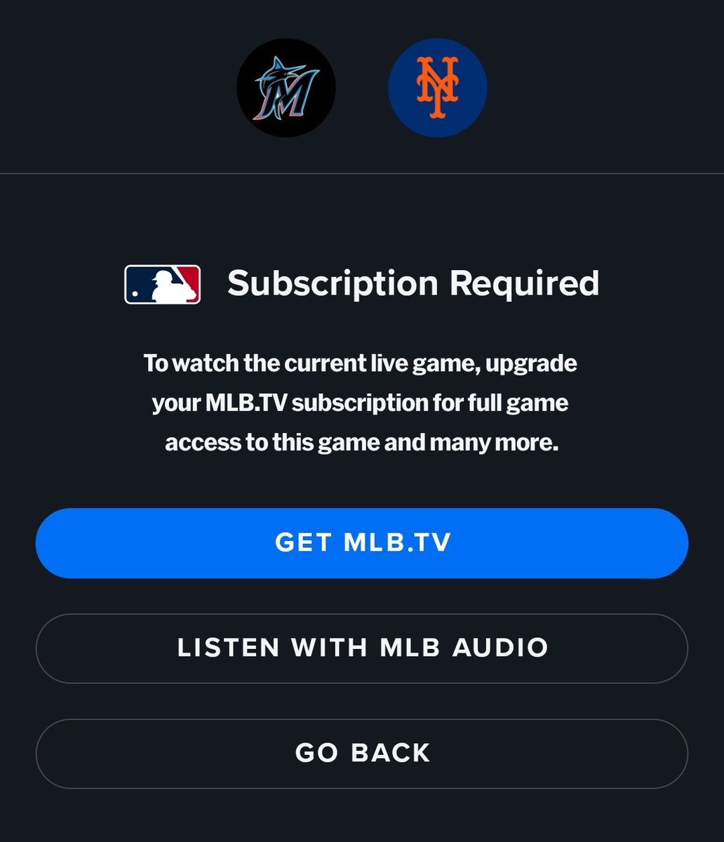 EE8629's tweet photo. @MLBTV I have a subscription, and I'm logged in, and I had the game on 5 minutes ago. Now this is all I get. https://t.co/hbHtC6AxOD