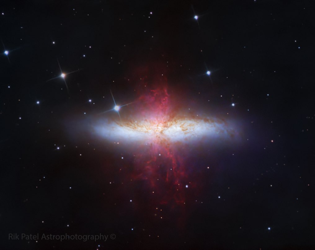 Cosmic Drama 

12 hours of integration at f/3.9 from Bortle 6 skies in the North West of England. M82 captured in detail—my most refined image in 5 years of astrophotography.  

#astrophotography