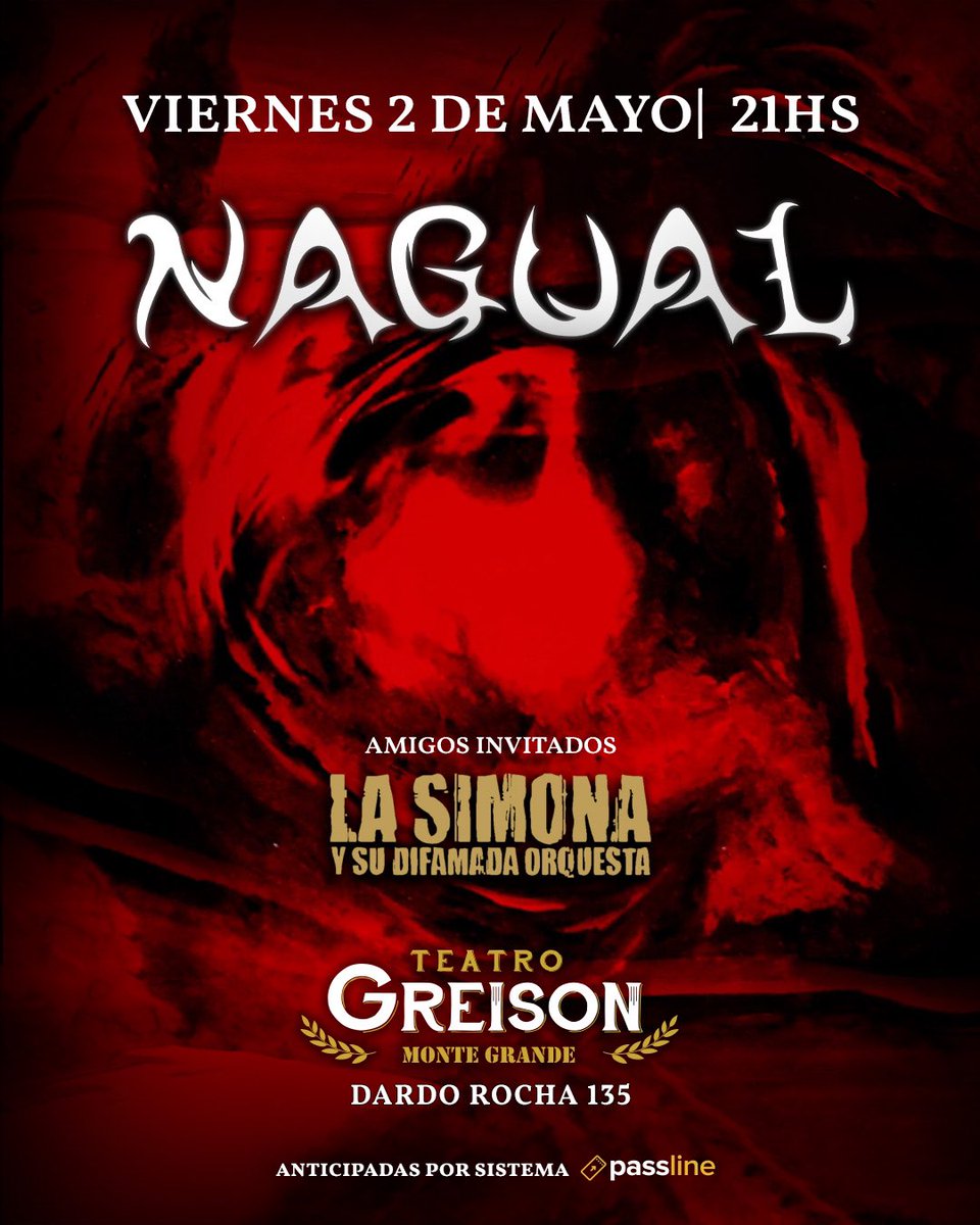 ‼️VOLVEMOS AL SUR‼️
Viernes 2 de mayo, 21 hs., Nagual en el Teatro Greison (Dardo Rocha 135, Monte Grande). 
🎫 Anticipadas YA en Passline (link en bio) y próximamente en puntos de venta físicos. 
🎸Amigos inv: <a href="/lasimonaoficial/">Simona Rock</a> 
✅ Show apto +13 años, acompañados de un adulto.