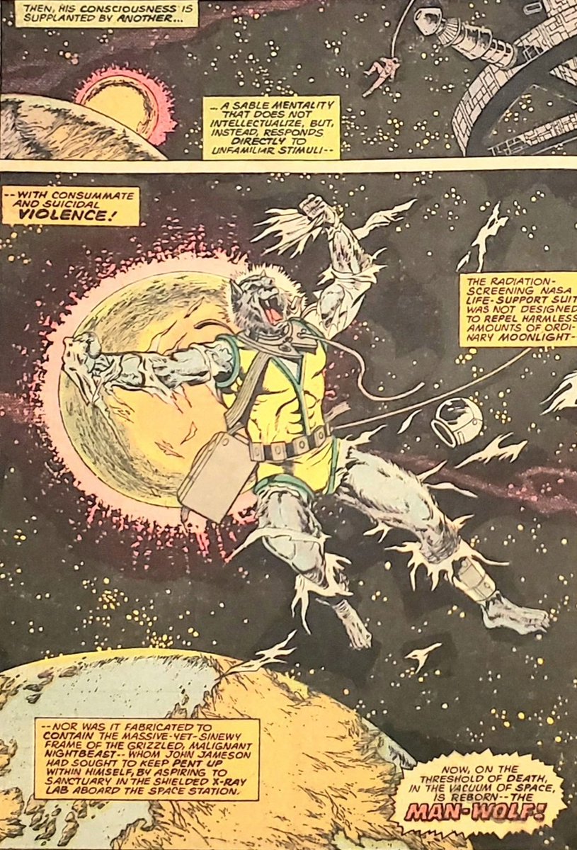 MonarchDafey's tweet photo. Jameson has turned himself in at Cape Canaveral and brought along the Hate-Monger's rocket ship. In order to get the AWOL charges dropped he has to check on the astronauts on the space wheel who stopped responding. Man-Wolf emerges and discovers a group of aliens have taken over. https://t.co/CtUjIOJCPo