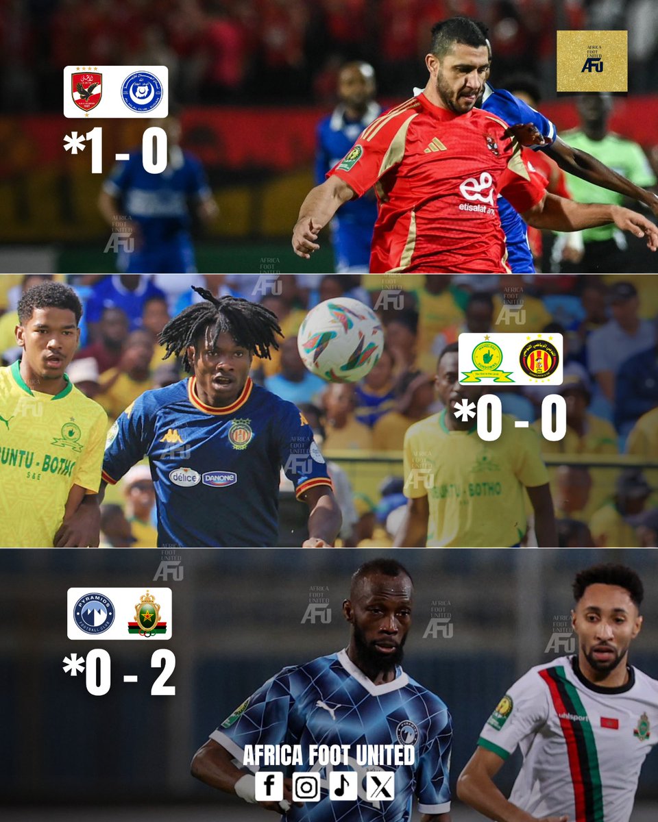 africafootutd's tweet image. #LDCCAF 🏆 : Al Ahly ⚫🔴, Pyramids ⚫🔵 et Sundowns 🟡🔵 qualifiés pour les demies ⚽🔥🔥