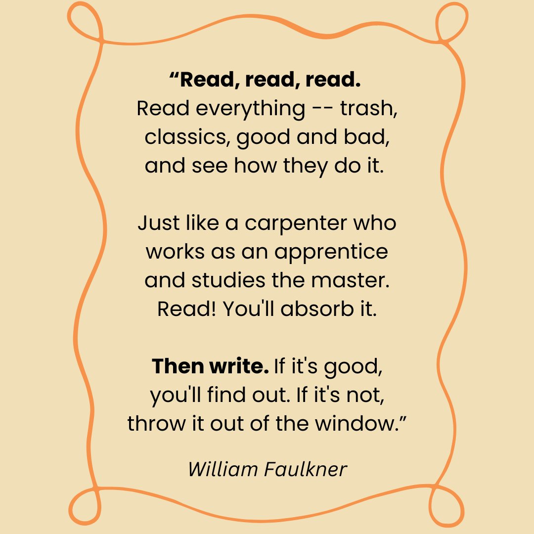 MakegoodNetwork's tweet image. “Read, read, read. Read everything -- trash, classics, good and bad, and see how they do it. Just like a carpenter who works as an apprentice and studies the master. Read! You'll absorb it. Then write. If it's good, you'll find out. If it's not, throw it out of the window.”