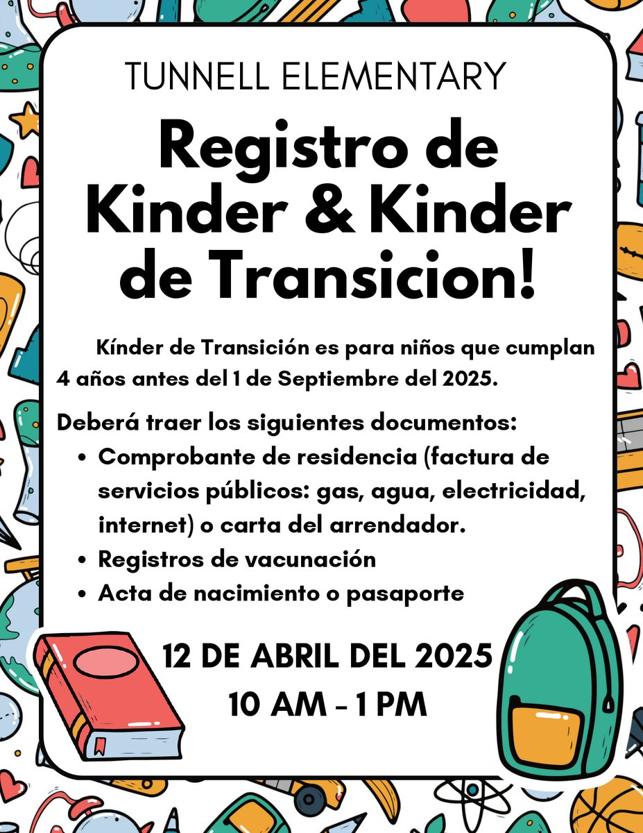 Kinder &amp; TK Registration at Tunnell School this Saturday, April 12, 2025 from 10:00 a.m. to 1:00 p.m. 📚🍎✏️