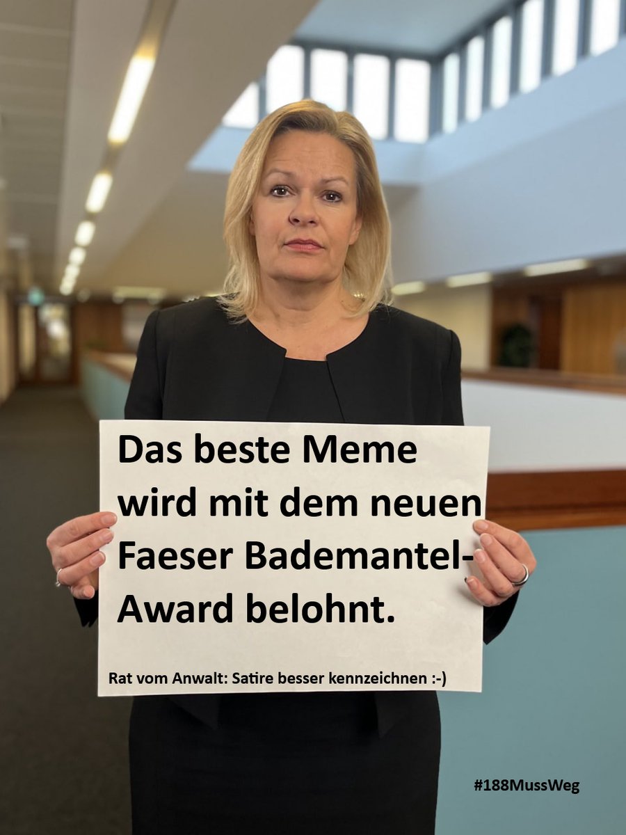 Mögen die Spiele beginnen, <a href="/NancyFaeser/">Nancy Faeser</a>. 
#Bendels #188MussWeg