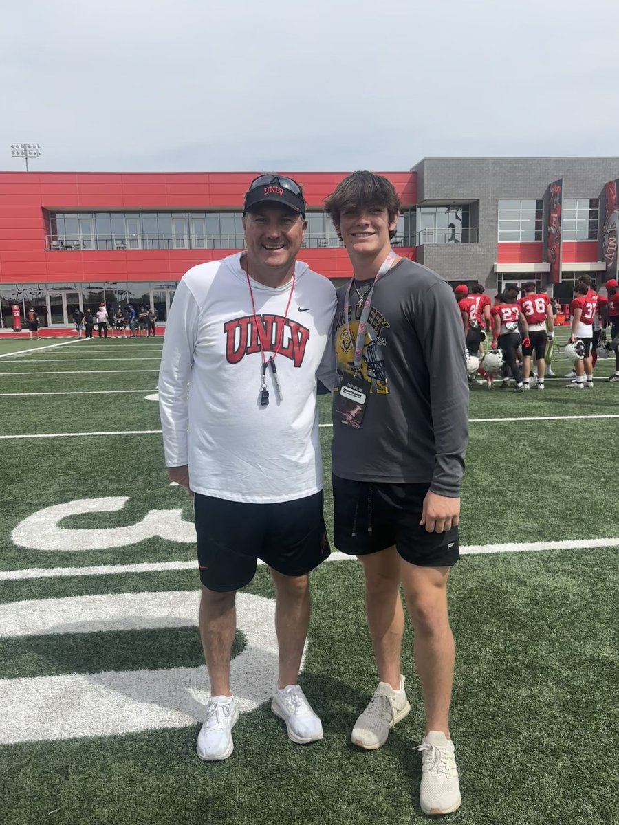 Had a great time at <a href="/unlvfootball/">UNLV Football</a> today!  Thank you for the opportunity to come out and see the facility.
<a href="/CoachScheier/">Adam Scheier</a> <a href="/CoachDanMullen/">Dan Mullen</a> <a href="/Bobby_Joe_14/">Bobby Joe</a> <a href="/CoachWDavidson/">Coach Davidson</a> <a href="/coach_bourquin/">Coach Bourquin</a> <a href="/CoachPatKennedy/">Pat Kennedy</a> <a href="/LakeCreekFBall/">Lake Creek Lions Football</a> 
#grit #toetheline #pearl