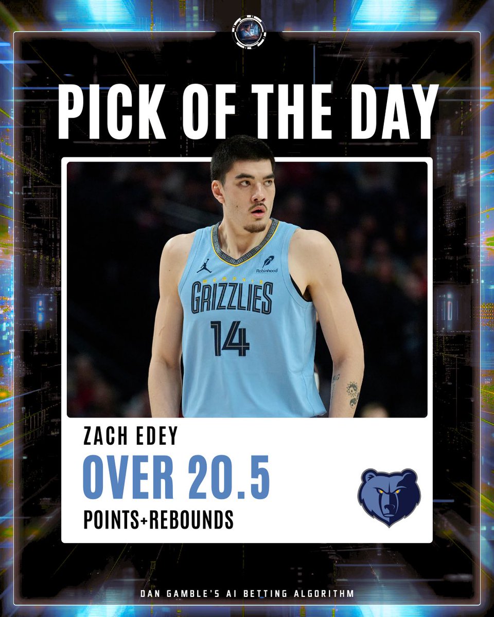 DanGambleAI's tweet photo. 🏀 NBA Pick of the Day

👉 Zach Edey Over 20.5 PRs

There’s only one place to get my PoTD every day by 9:00am. 

You can get a seven day trial below.

➡️ Join here: https://t.co/3z7Okbvd52

Sorry it’s late, been busy with Masters content! https://t.co/GeabyD8sac