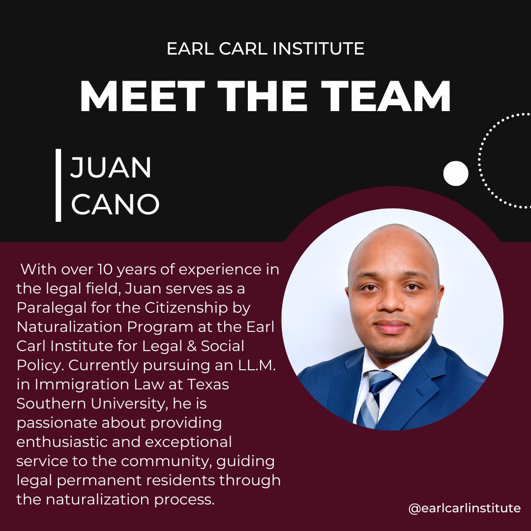 EarlCarlInc's tweet photo. Today we salute Juan. His commitment to serving ECI's mission has impacted numerous community member throughout the naturalization process. https://t.co/LBzWREt67Y