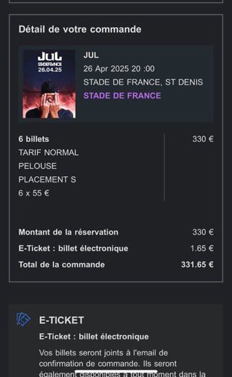 Mathyss188's tweet photo. 🔥 CONCERT JUL – PLACES À VENDRE 🔥
📅 23/05/25 (Vélodrome) &amp; 26/04/25 (Stade de France)

🎟️ Toutes catégories disponibles
💰 DM pour infos &amp; prix

#JUL #ConcertJul #BilletJul #Revente #Paris #Marseille #PlaceConcert https://t.co/QLn6YBlMWv