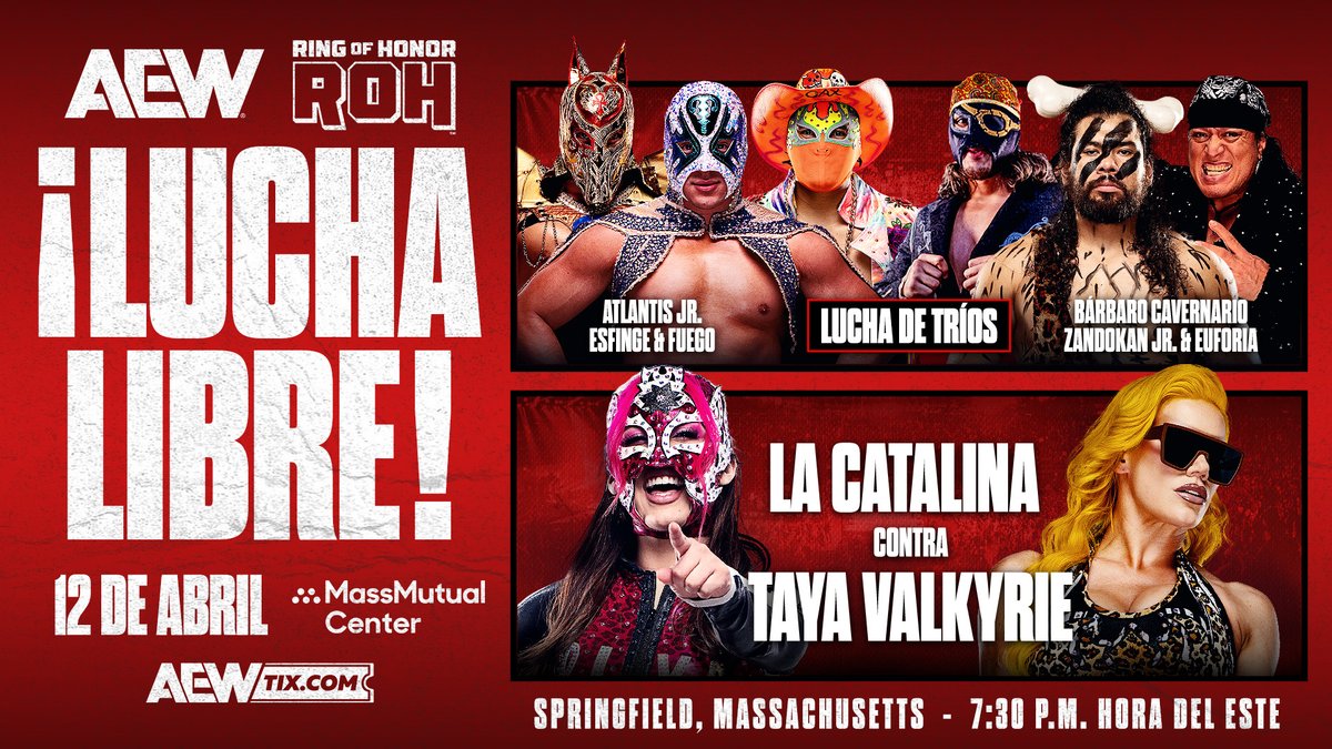 SPRINGFIELD!
Estas listo para la acción que te trae AEW &amp; ROH?

En Lucha de Trios Atlantis Jr. se una a <a href="/Esfinge_cmll/">esfingecmll</a> &amp; <a href="/FuegoCmll/">fuego</a> para enfrentarse al <a href="/barbanario/">Bárbaro Cavernario</a>, <a href="/Zandokanjrcmll/">Zandokanjr</a> &amp; <a href="/Euforia_cmll/">Euforia</a>

En Lucha de Damas <a href="/LaCatalinagar/">𝐋𝐀 𝐂𝐀𝐓𝐀𝐋𝐈𝐍𝐀💕✨</a> se enfrenta a <a href="/thetayavalkyrie/">TAYA VALKYRIE</a>! Quien saldrá