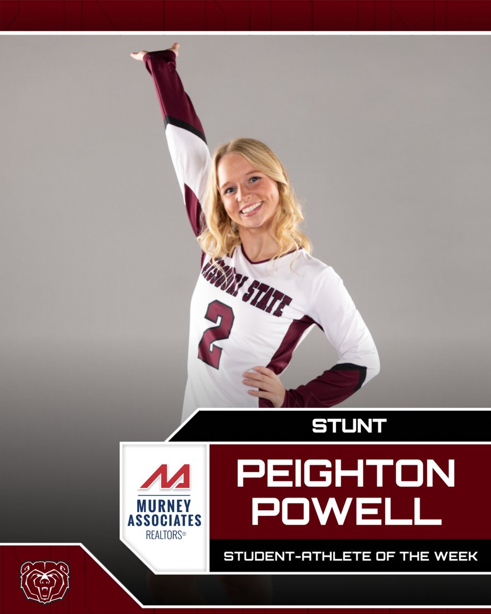 The #MoState Athletics Student-Athlete of the Week presented by Murney Associates, Realtors is Peighton Powell! 🐻 

#GoBears | <a href="/MoStateSTUNT/">Missouri State STUNT</a>