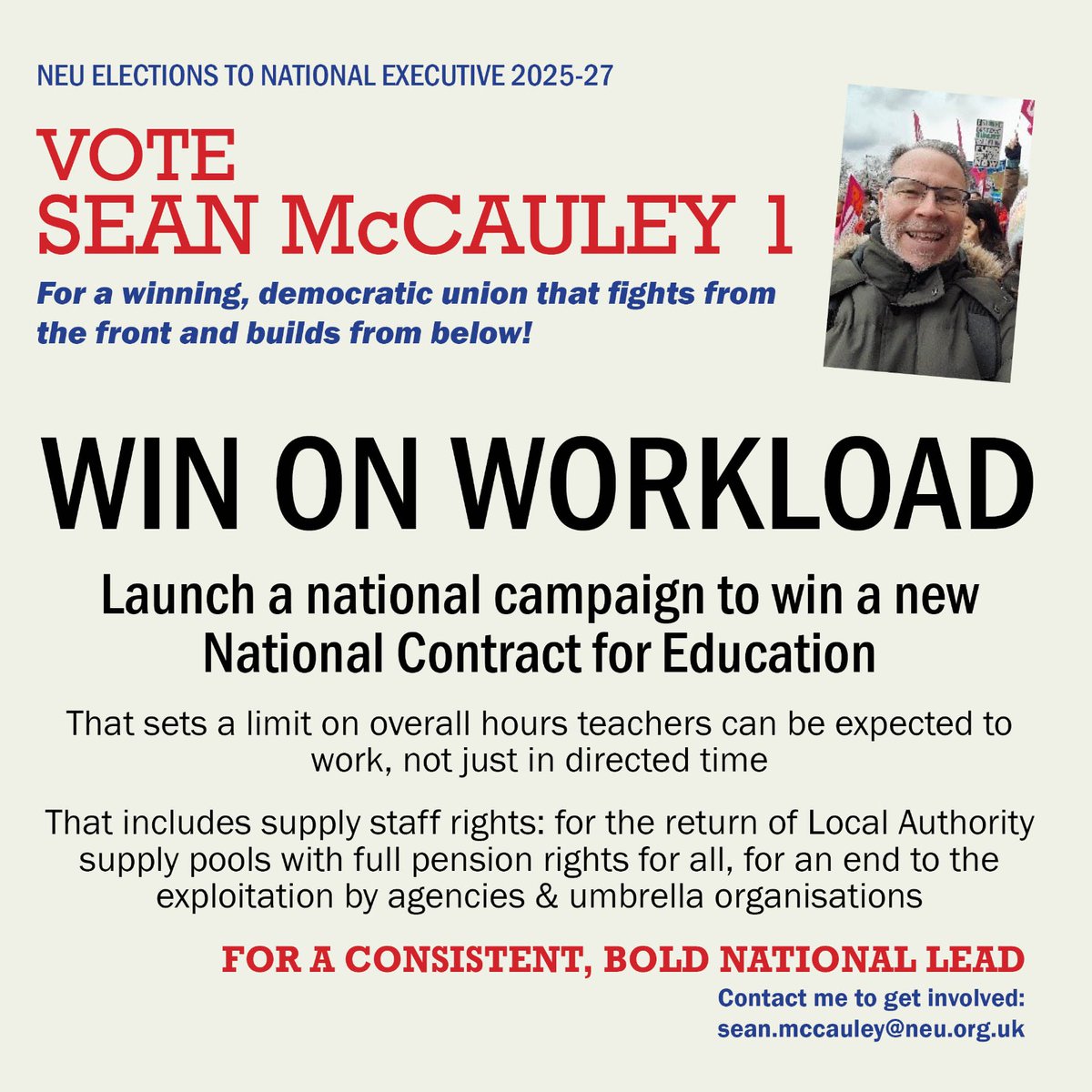 NEU Executive Elections 2025
District 8 Glos, Heref, Oxon, Sth Glos, Swindon, Warks, Wilts, Worcs
Vote for a national campaign on Workload, Funding &amp; Reversing Academisation. Vote Sean McCauley for NEU National Executive District 8
