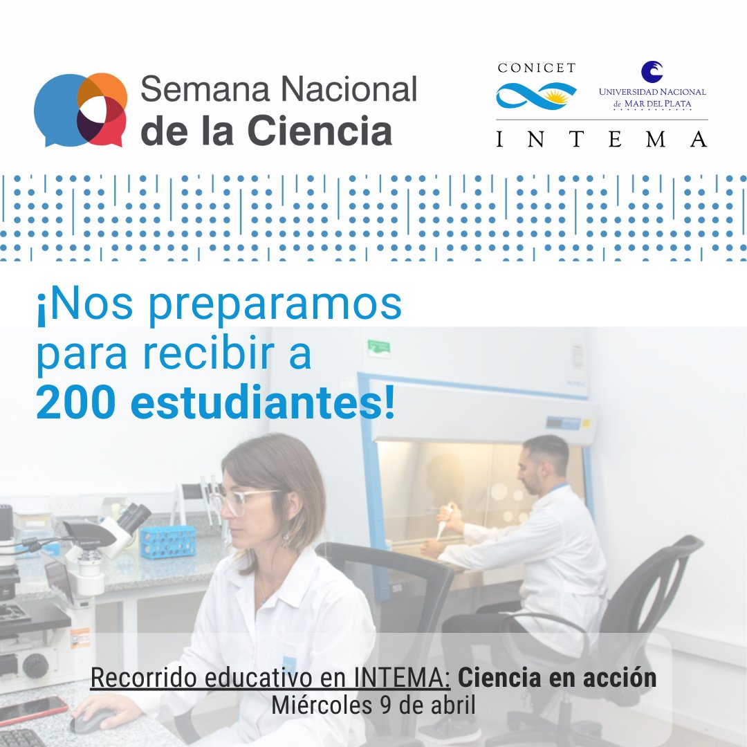 INTEMA_CONICET_UNMDP (@intema_mdp) on Twitter photo 🔬💥 ¡Nos preparamos para recibir a 200 estudiantes!
En el marco de la Semana Nacional de la Ciencia 2025, abrimos las puertas del INTEMA para compartir una jornada de ciencia, recorridos, experiencias y vocaciones 🌱🧪
<a href="/CINoficial/">CIN</a> <a href="/unmdp/">Universidad Nacional de Mar del Plata</a> <a href="/Conicetmdp/">CONICET Mar Del Plata</a> 🔬💥 ¡Nos preparamos para recibir a 200 estudiantes!
En el marco de la Semana Nacional de la Ciencia 2025, abrimos las puertas del INTEMA para compartir una jornada de ciencia, recorridos, experiencias y vocaciones 🌱🧪
<a href="/CINoficial/">CIN</a> <a href="/unmdp/">Universidad Nacional de Mar del Plata</a> <a href="/Conicetmdp/">CONICET Mar Del Plata</a>