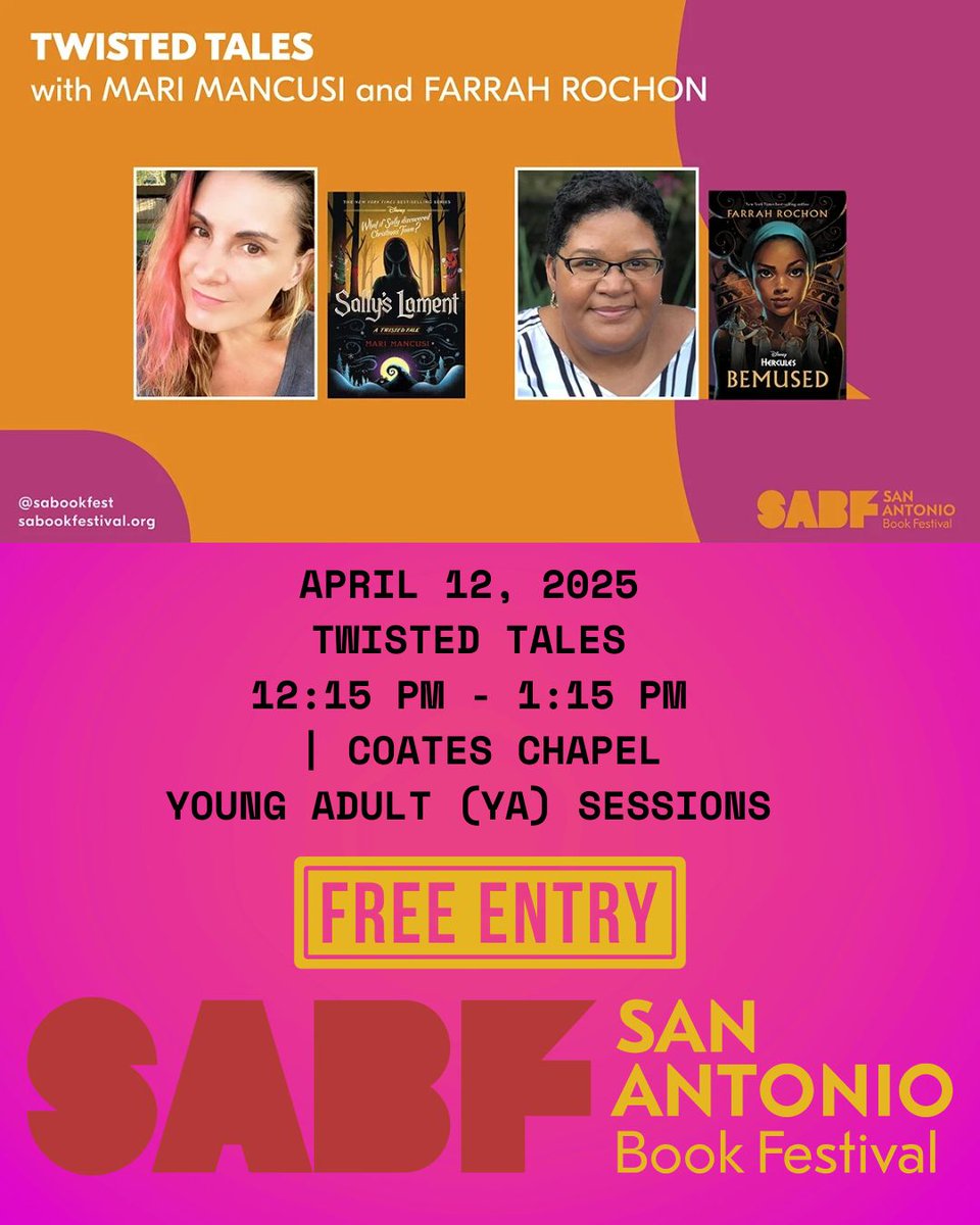 Disney fans in San Antonio! Come see Farrah Rochon and I talk Twisted Tales at the San Antonio Book Festival. Admission is free and we'll have a signing after. Panel is at Coates Chapel - San Antonio Central Library (600 Soledad Street).