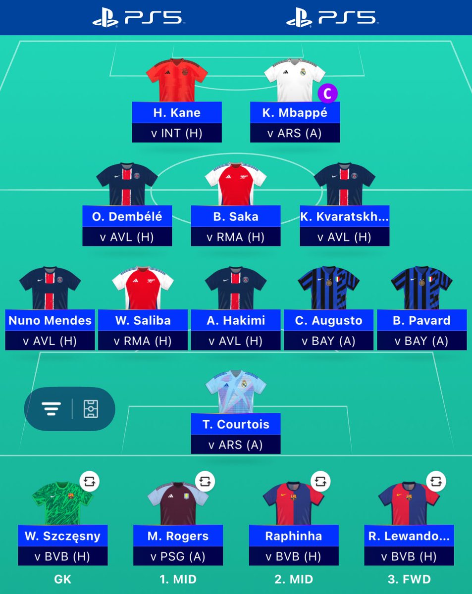 MD13 🔒

Mbappe ©

➡️ Kane, Saka, Kvara, Nuno and Hakimi.
⬅️ Guirassy, Salah, Olmo, Gabriel and Dumfries.

#UCL #UCLFantasy