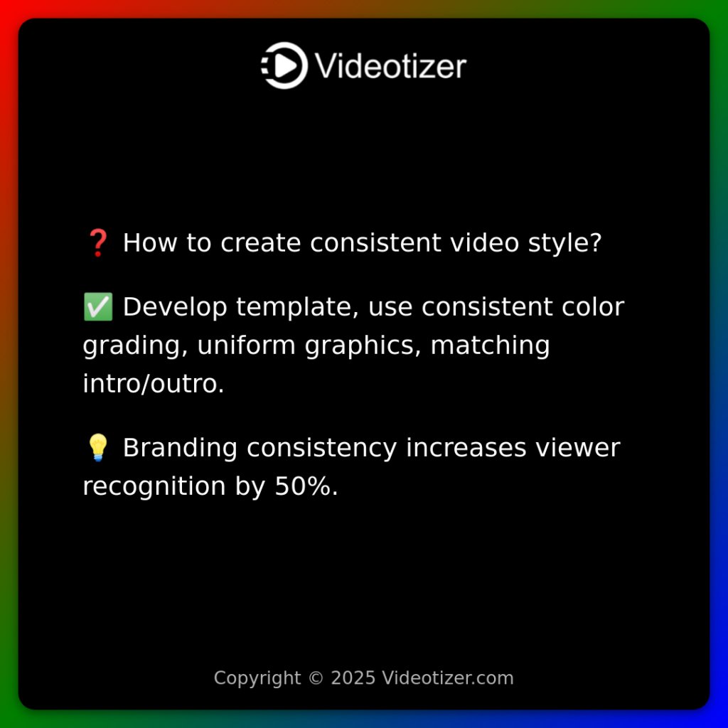 ❓ How to create consistent video style?

✅ Develop template, use consistent color grading, uniform graphics, matching intro/outro.

💡 Branding consistency increases viewer recognition by 50%.