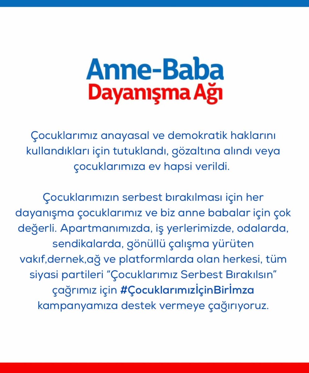 annebabadayanis's tweet photo. Çocuklarımız anayasal ve demokratik haklarını kullandılar. Çocuklarımız bir an önce serbest bırakılsın.
#ÇocuklarımızİçinBirİmza
https://t.co/pGuBzoBUUH https://t.co/hvJGe2DAqz