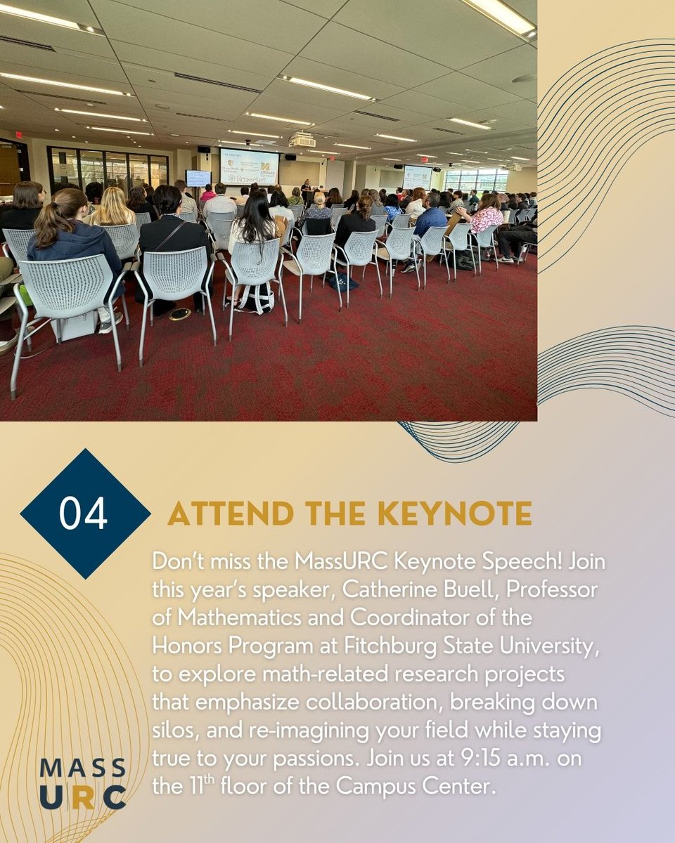 📢 Headed to MassURC 2025? Maximize your day with these quick tips: Connect with presenters at all six poster sessions, practice your research pitch, take breaks, and don’t miss the keynote with Prof. Catherine Buell at 9:15 a.m.! #MassURC #UndergraduateResearch