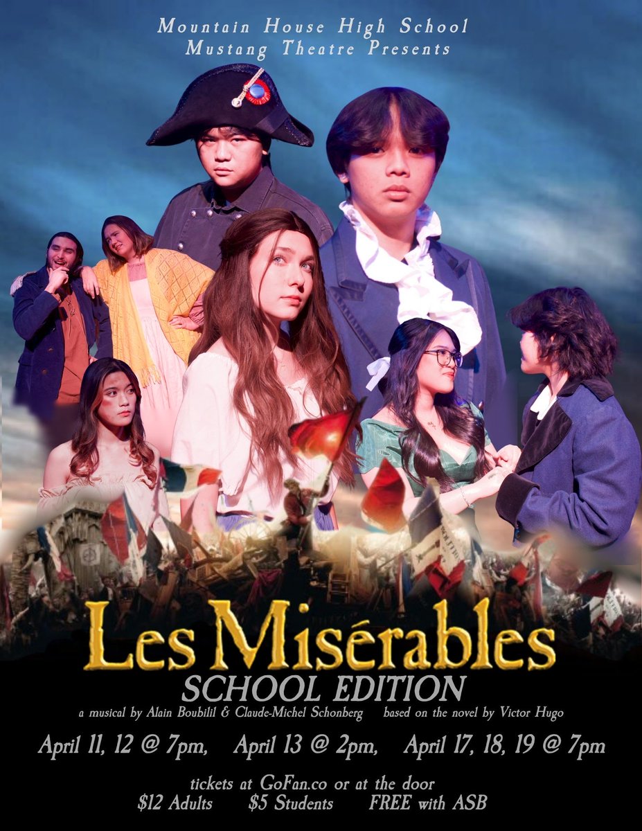 Tickets for MHHS’ Spring Musical “Les Miserables: School Edition” are on sale now! April 11, 12 @ 7pm, April 13 @ 2pm, April 17, 18, 19 @ 7pm

Tickets can be purchased online at GoFan.co
Adults $12
Students (High School and below) $5
ASB Card FREE