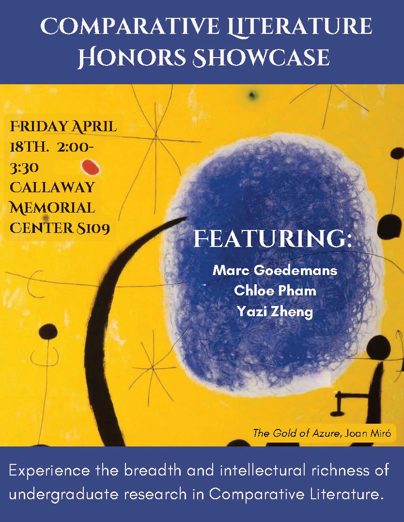 Fox Center for Humanistic Inquiry (@foxcenteremory) on Twitter photo Check out these <a href="/emorycollege/">Emory College</a> Humanities Happenings for April 2025 🌸:
4/10 at 4:30pm: Comp. Lit.'s 22nd Annual Undergraduate Colloquium
4/11 at 3pm: The Traces of Jacques Derrida’s Cinema: A Book Conversation <a href="/Emory_Film/">Emory Film and Media</a>
4/18 at 2pm: Comp. Lit. Honors Showcase Check out these <a href="/emorycollege/">Emory College</a> Humanities Happenings for April 2025 🌸:
4/10 at 4:30pm: Comp. Lit.'s 22nd Annual Undergraduate Colloquium
4/11 at 3pm: The Traces of Jacques Derrida’s Cinema: A Book Conversation <a href="/Emory_Film/">Emory Film and Media</a>
4/18 at 2pm: Comp. Lit. Honors Showcase